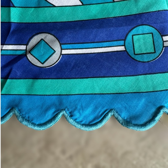 Vintage Emilio Pucci Blue Mod Mid Century Round Tablecloth & 3 Napkins Set Rare - Picture 6 of 14